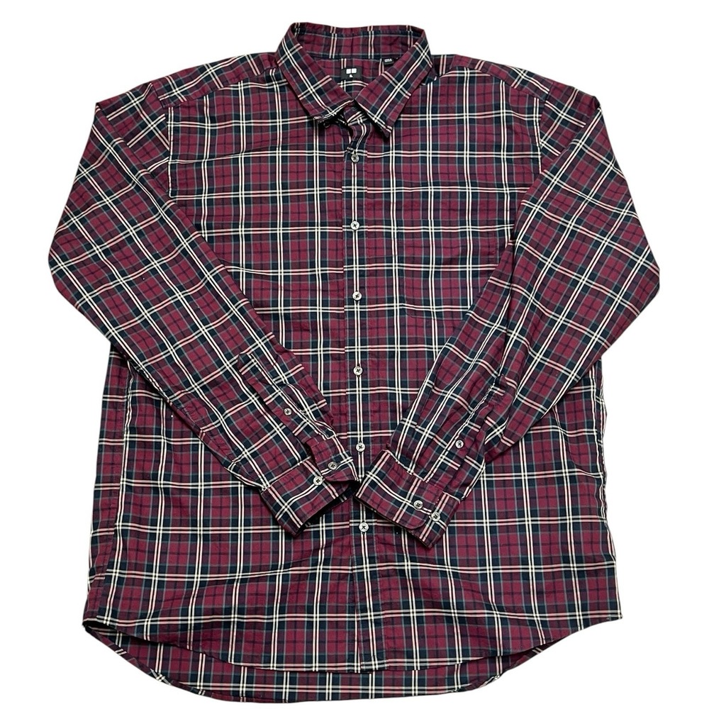 Uniqlo Plaid Flannel Shirt Men's Extra Large Long Sleeves Blue Red